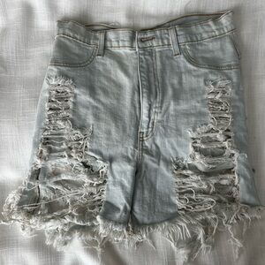 Fashion Nova Light Blue Distressed Denim Shorts